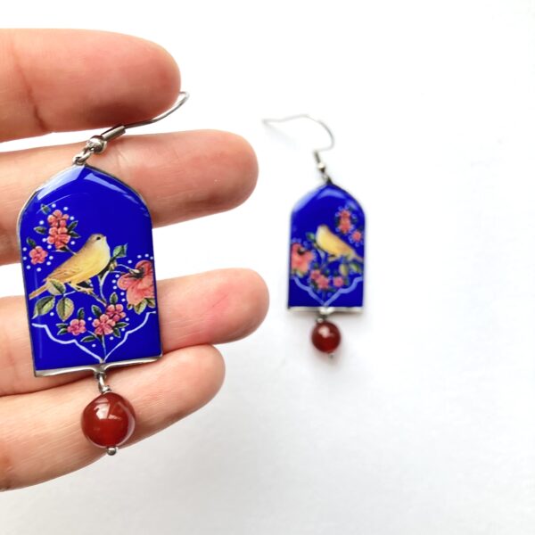 Boucles d'oreilles Behesht "Morgh-e-âbi" (Oiseau bleu persan) – Image 3