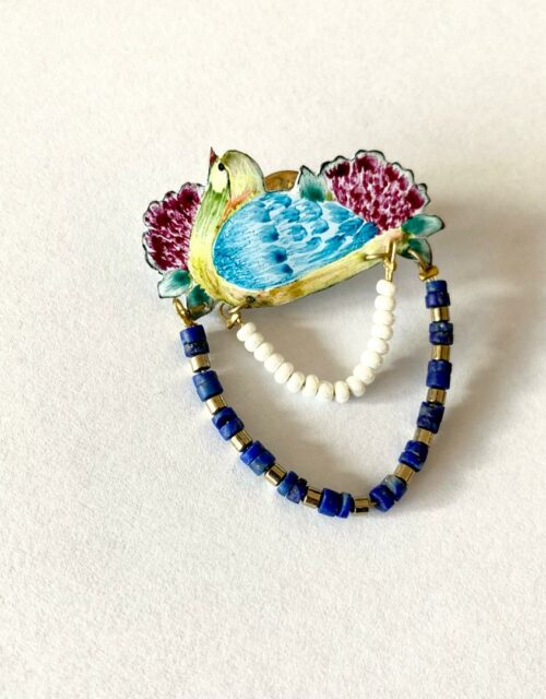Broche en émail artisanal"Bolbol" (rossignol)